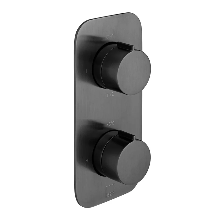 Vado Individual Tablet Altitude Vertical Concealed 2 Outlet, 2 Handle Thermostatic Valve With All-flow Function Brushed Black product image - Image 1