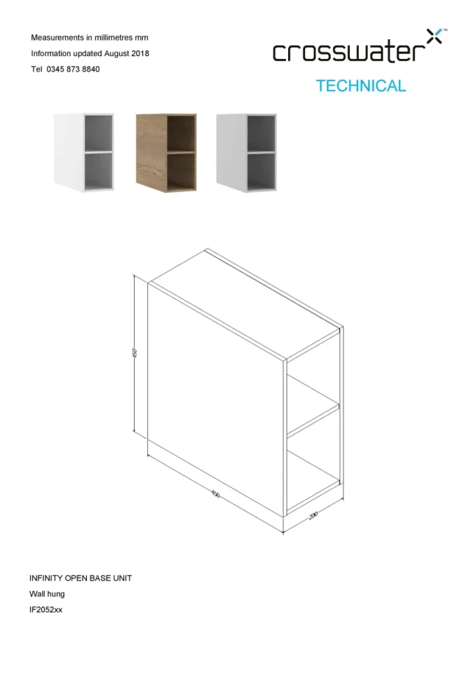 Crosswater Infinity Base Unit 200 Storm Grey technical drawing - Image 2