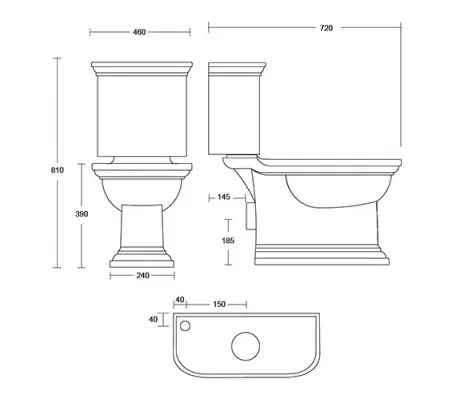 Imperial Carlyon Cc Cistern Chrome Push Button technical drawing - Image 3