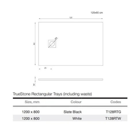 Merlyn Truestone Rectangle Tray White 1200 X 800mm technical drawing - Image 3