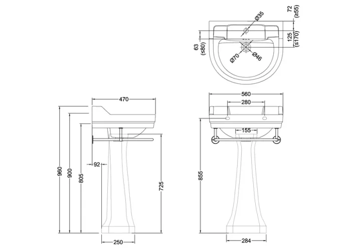 Burlington 56cm Round Towel Rail Chrome technical drawing - Image 2
