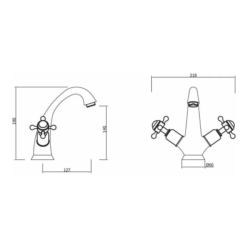 Crosswater Belgravia Crosshead High Neck Mono Basin With Waste Deck Mounted Chrome technical drawing - Image 3