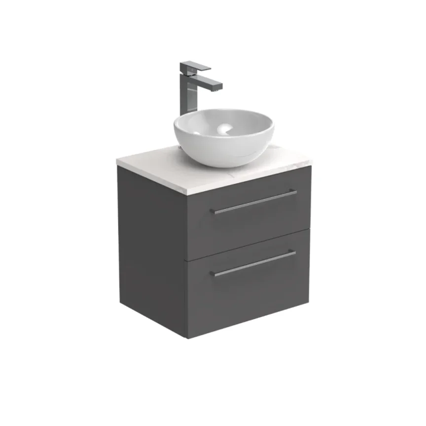 Saneux Austen 50cm 2 Drawer Wall Mounted Unit - Matte Iron Grey detail view - Image 2