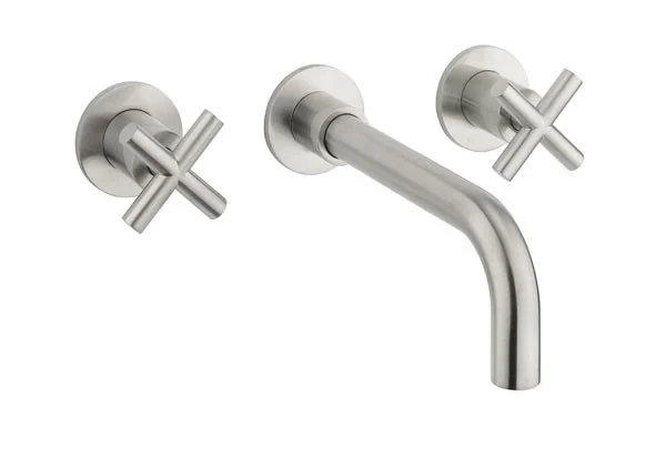 Crosswater Mpro Crosshead Basin 3 Hole Set Wall Stainless Steel Effect
