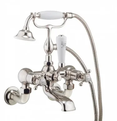 Crosswater Belgravia Traditional Bath Shower Mixer Tap with Shower Kit Nickel detail view - Image 2