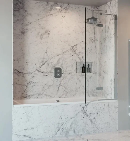 Crosswater Optix Hinged Bath Screen With Inline Panel 180 Left Handed Polished Stainless detail view - Image 3