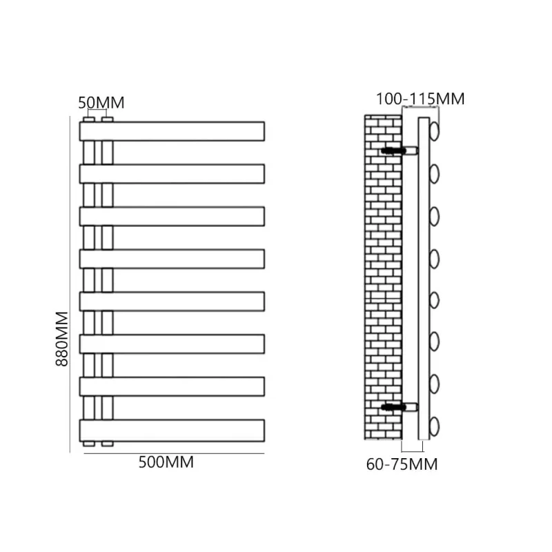 Reina Cavo 880 X 500 Polished Stainless Steel Towel Rail technical drawing - Image 3