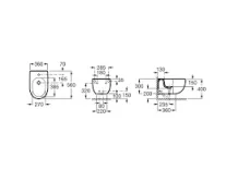 Roca Meridian-n Wall Hung Bidet - 1 Taphole technical drawing - Image 2