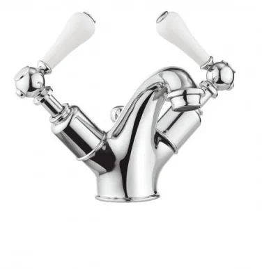 Crosswater Belgravia Lever Mono Basin Mixer Deck Mounted Chrome White Lever detail view - Image 2