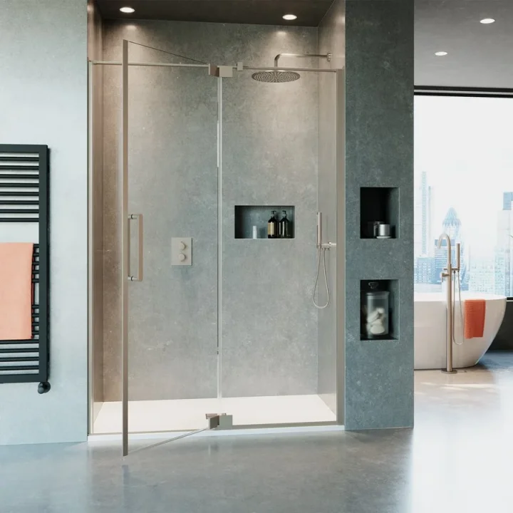 Crosswater Optix Pivot Door With In Line Panel 800 Brushed Stainless product image - Image 1