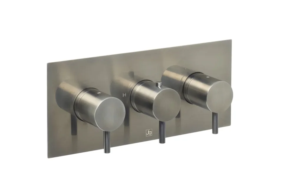 Just Taps Vos Thermostatic Concealed 3 Outlet Shower Valve Brushed Black product image - Image 1