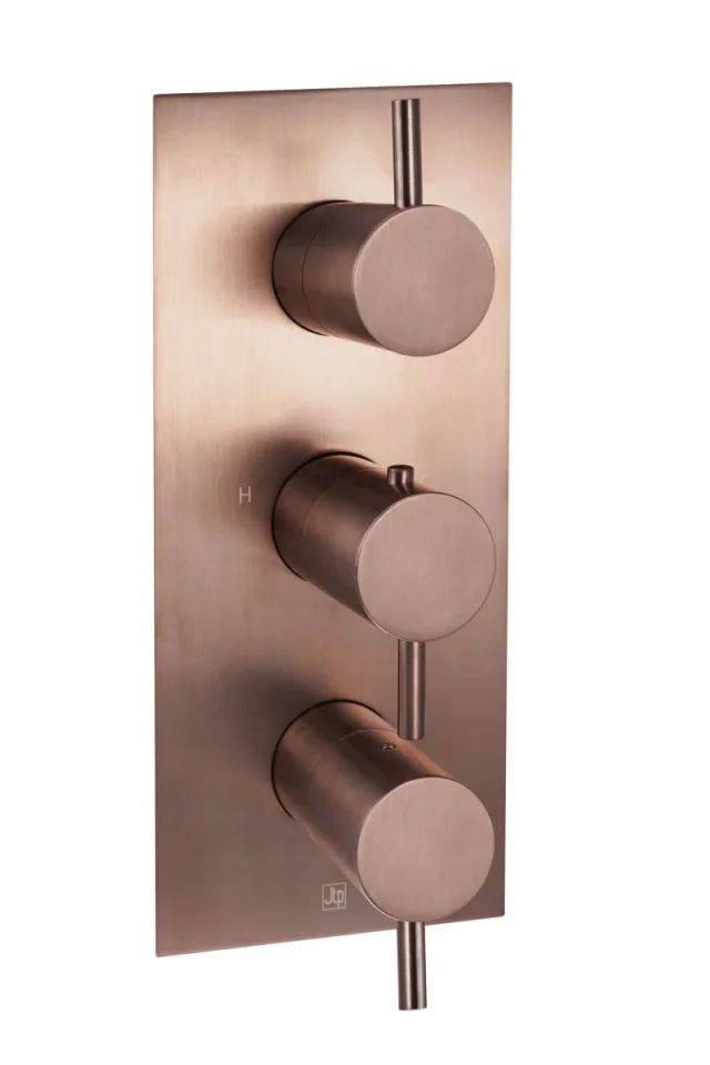 Just Taps Vos Two Outlet Thermostatic Concealed Valve Vertical Brushed Bronze product image - Image 1