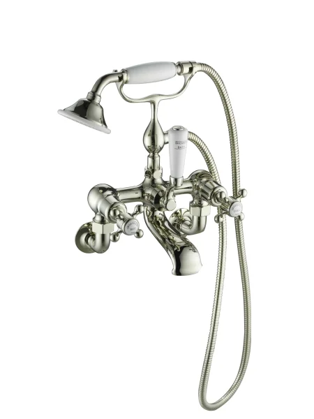 Just Taps Grosvenor Cross Wall Mounted Bath Shower Mixer With Kit Nickel