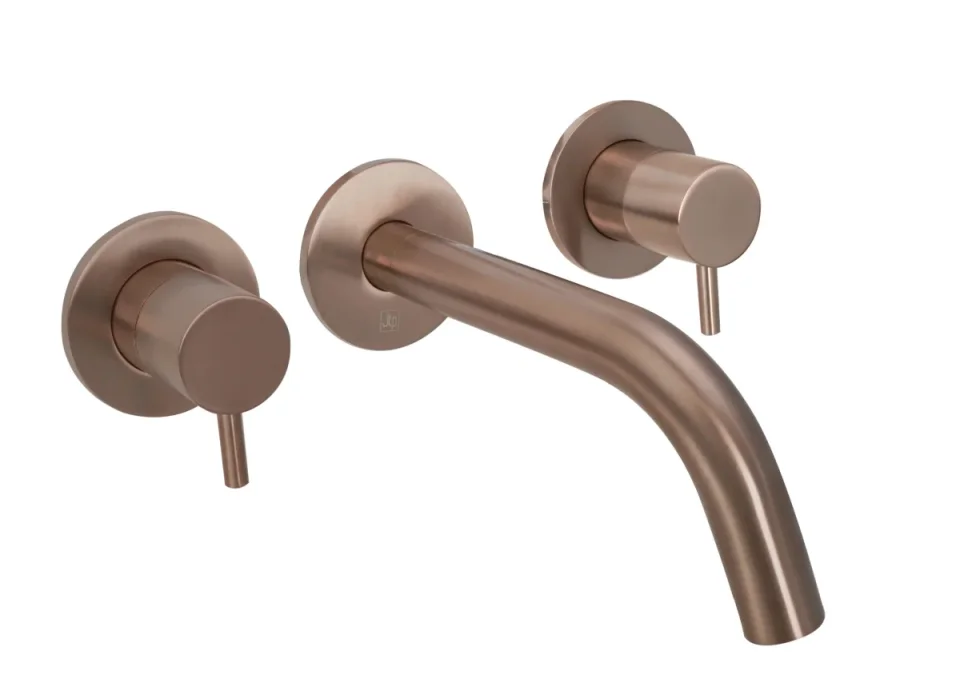 Just Taps Vos 3 Hole Wall Mounted Basin Mixer Tap 200mm Spout Brushed Bronze product image - Image 1