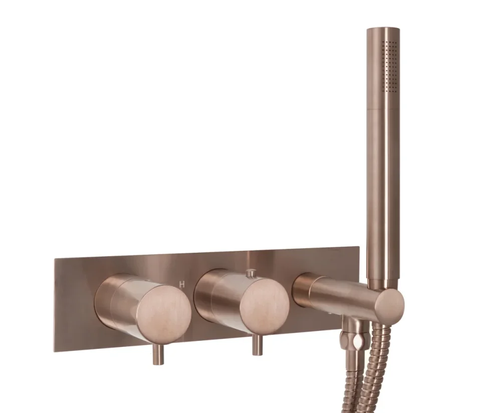 Just Taps Vos Thermostatic 2 Outlet Shower Valve & Handset Brushed Bronze product image - Image 1