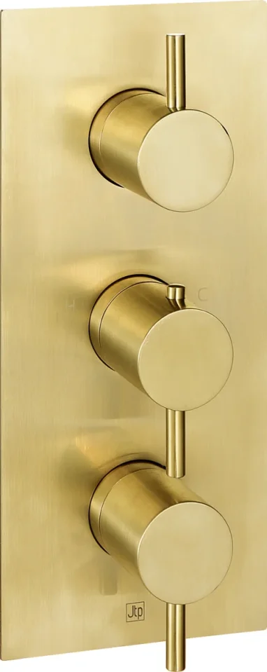 Just Taps Vos Thermostatic Concealed 3 Outlet Shower Valve Brushed Brass product image - Image 1
