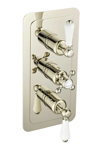 Just Taps Grosvenor Lever Thermo Concealed 3 Outlet Shower Valve- Vertical Nickel