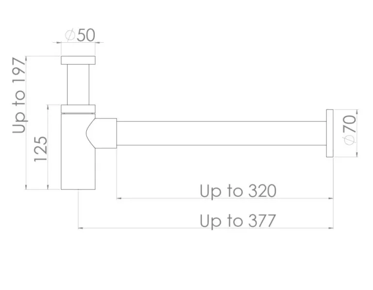 Saneux Cos Round Bottle Trap - Brushed Brass technical drawing - Image 2