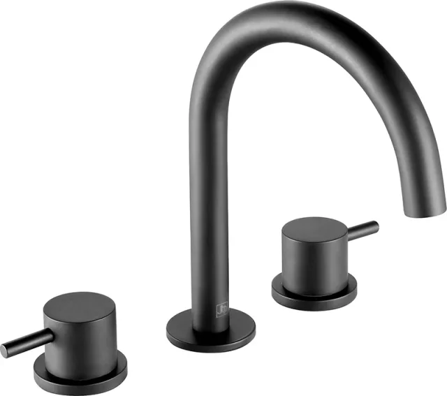 Just Taps 3 Hole Deck Mounted Basin Mixer Tap Matt Black product image - Image 1