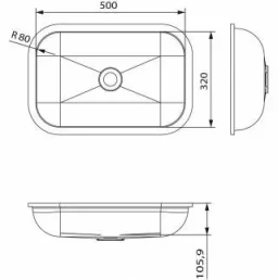 Faeber Infinite S1 Pearl 1200mm Single Central Wall Hung Basin White Matt technical drawing - Image 2