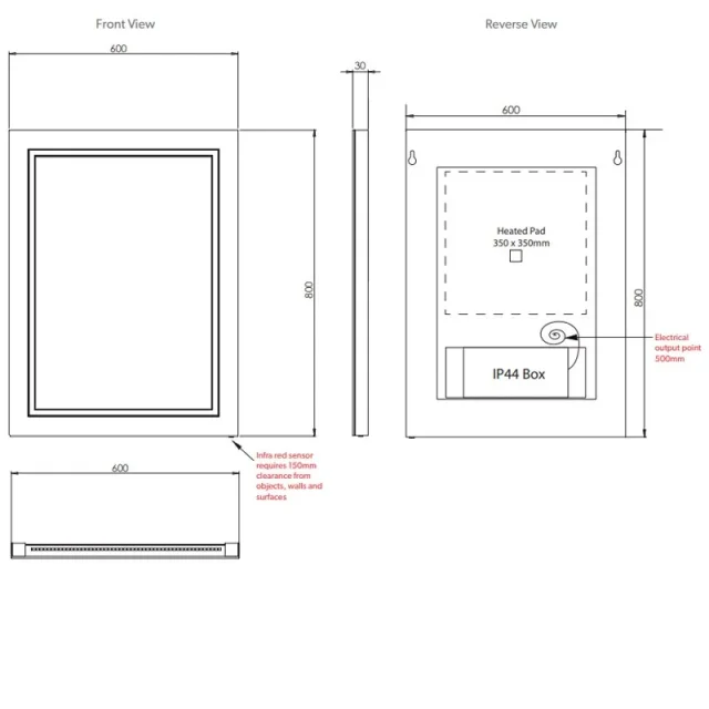 Hib Outline 60 Mirror H80 X W60cm X D3cm technical drawing - Image 2