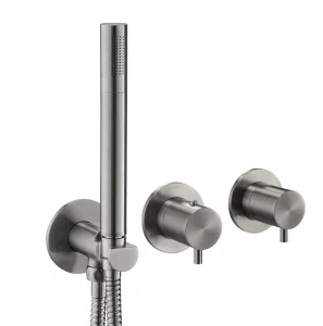 Just Taps Vos Modular Thermostatic Concealed 2 Outlet Shower Valve With Handset Brushed Black