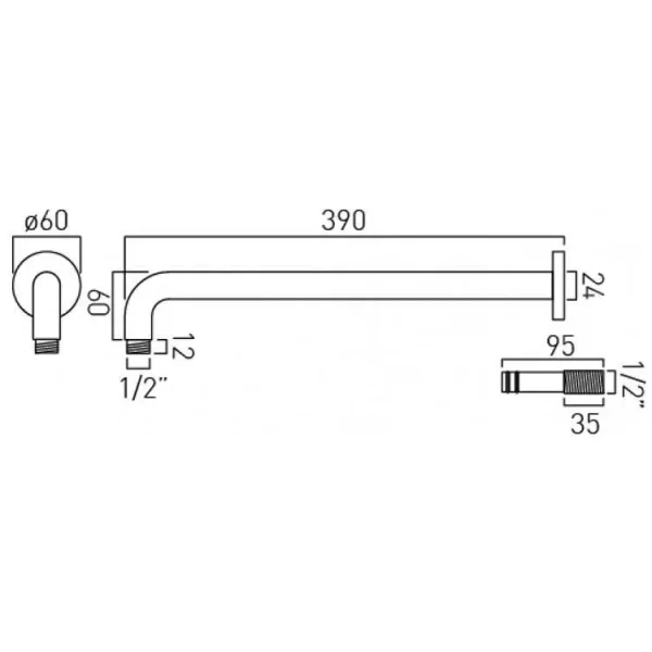 Vado Round Easy Fit Shower Arm Chrome technical drawing - Image 3