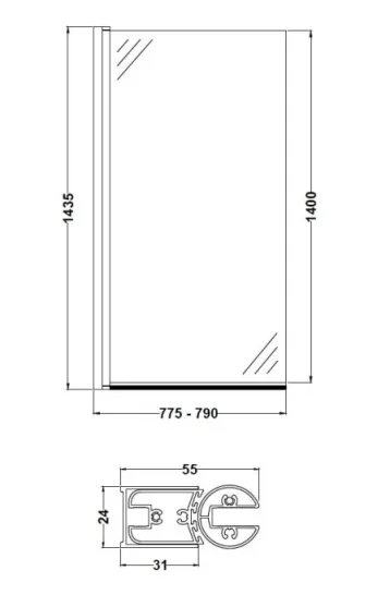 Bc Designs Straight Bath Screen 1435x790 Polished Chrome detail view - Image 2