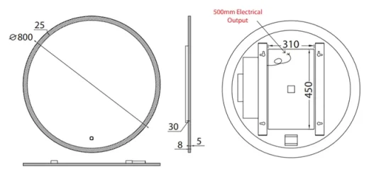 Hib Sphere 80 Mirror 80cm X D3cm technical drawing - Image 3