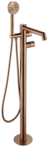 Just Taps Evo Floor Standing Bath Shower Mixer Tap With Round Shower Kit Brushed Bronze