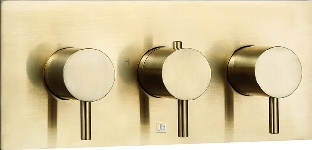 Just Taps Vos Thermostatic Concealed 2 Outlet Shower Valve Brushed Brass product image - Image 1