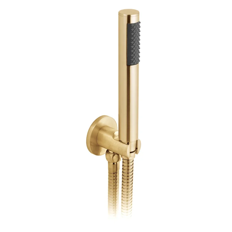 Vado Individual Round Single Function Mini Shower Kit With Integrated Outlet And Bracket Wall Mounted Brushed Gold product image - Image 1