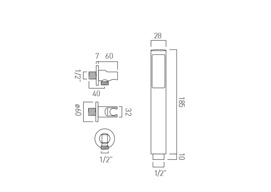 Vado Individual Round Single Function Mini Shower Kit With Integrated Outlet And Bracket Wall Mounted Brushed Gold technical drawing - Image 2