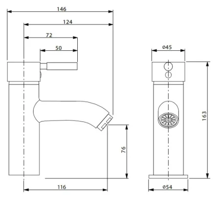 Crosswater Design Monobloc Basin Mixer Tap without Waste Chrome technical drawing - Image 4