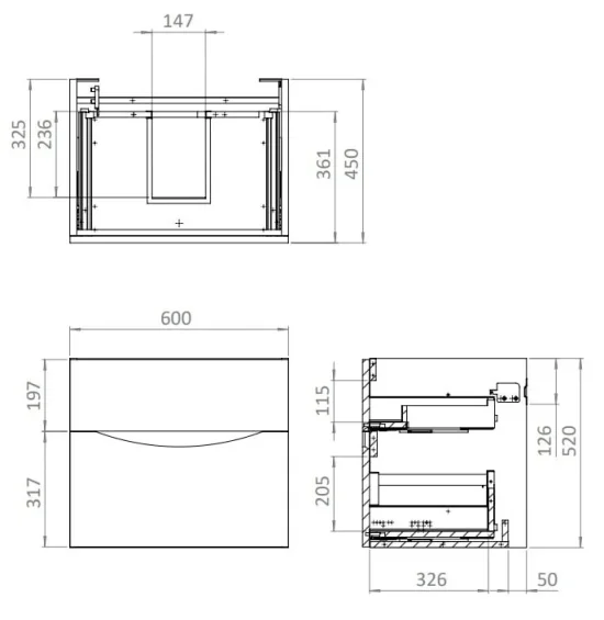 Crosswater Glide Ii 2 Drawer Basin Unit 600 White Gloss detail view - Image 9
