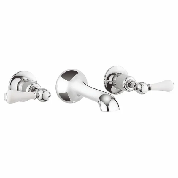Crosswater Belgravia Lever 3 Tap Hole Basin Mixer Wall Mounted Chrome White Lever