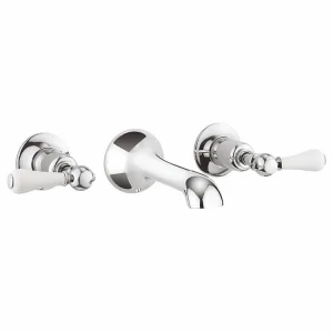 Crosswater Belgravia Lever 3 Tap Hole Basin Mixer Wall Mounted Chrome White Lever
