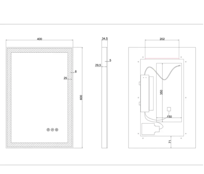 Crosswater Dune Mirror 400x600 technical drawing - Image 2
