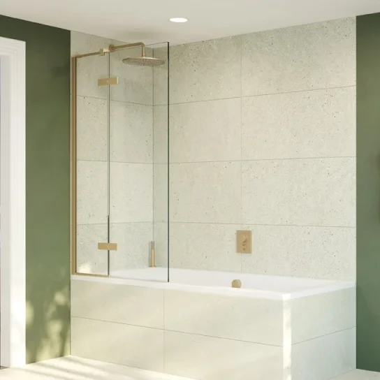 Crosswater Optix 10 Hinged Bath Screen With Inline Panel 90 Left Handed Brushed Brass product image - Image 1