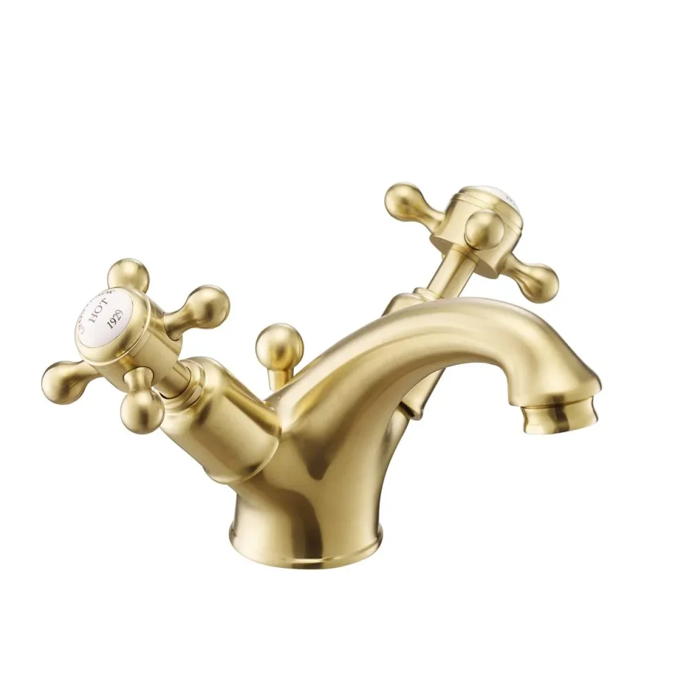 Just Taps Grosvenor Cross Basin Mixer With Pop Waste Brushed Brass product image - Image 1