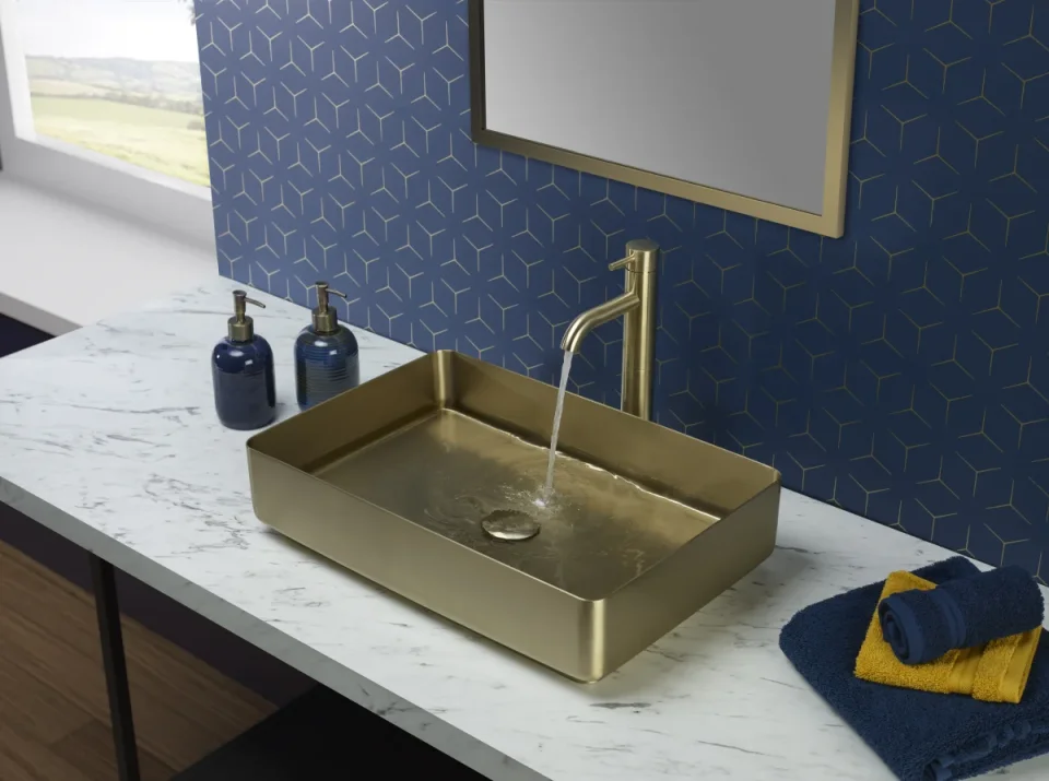 Just Taps Vos Brushed Brass Grade 316 Stainless Steel Counter Top Basin detail view - Image 2