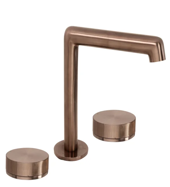 Just Taps Evo 3 Hole Deck Mounted Basin Mixer Tap Brushed Bronze