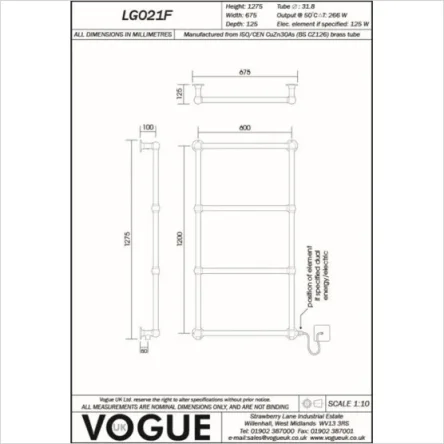 Vogue Ballerina WM - BR Towel Radiator Heating Only - Chrome 1275X675 detail view - Image 3