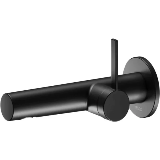 Keuco Ixmo Pure Wall Mounted 187mm Single Lever Basin Mixer Tap Matt Black (59516 370101) + (59516 370102) product image - Image 1
