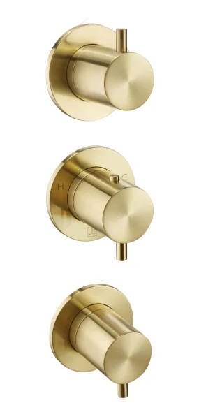 Just Taps VOS Modular Thermostatic Concealed 2 Outlet Shower Valve, Vertical Brushed Brass