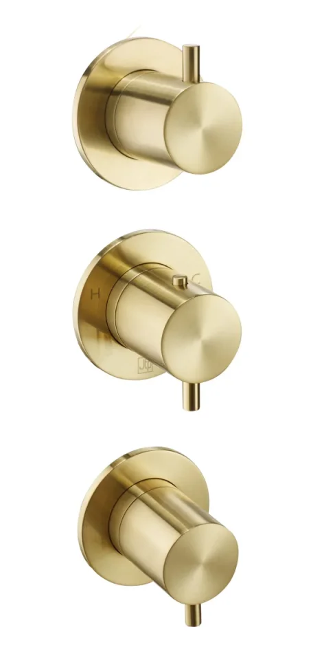 Just Taps VOS Modular Thermostatic Concealed 2 Outlet Shower Valve, Vertical Brushed Brass product image - Image 1