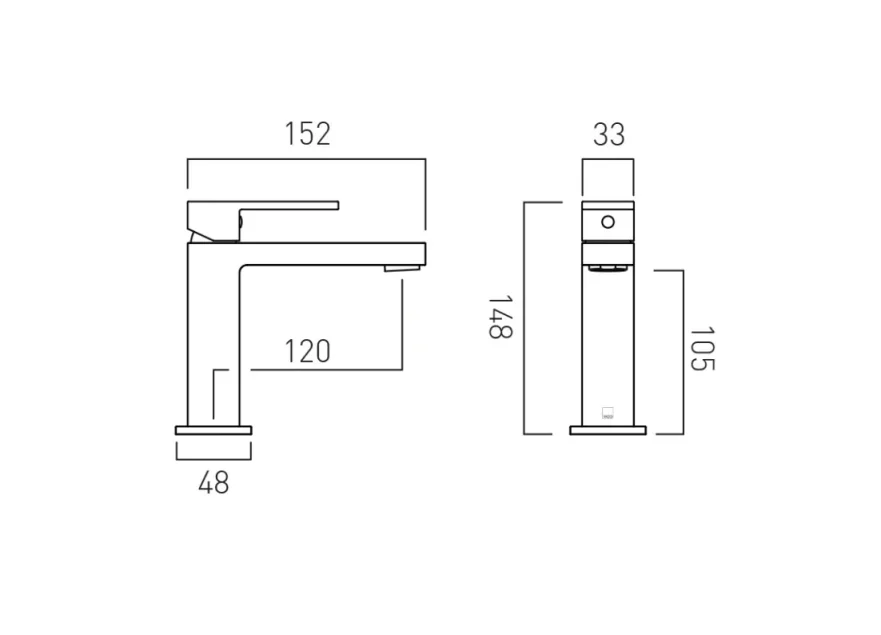 Vado Notion Slimline Mono Basin Mixer Smooth Bodied Single Lever Deck Mounted Without Universal Waste Chrome technical drawing - Image 2
