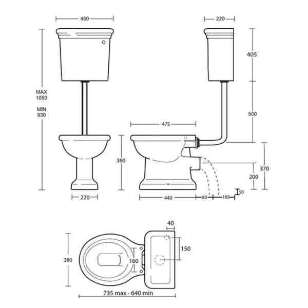 Imperial Etoile L/l Cistern Kit Chrome technical drawing - Image 3