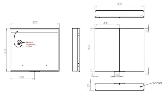 Hib Exos 80 Cabinet W80 X H70 X D12.2cm technical drawing - Image 2