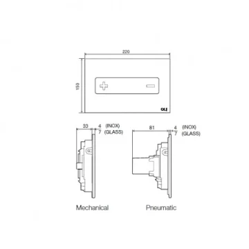 Oli Oceania Polished Chrome Pneumatic Flush Plate RT technical drawing - Image 2